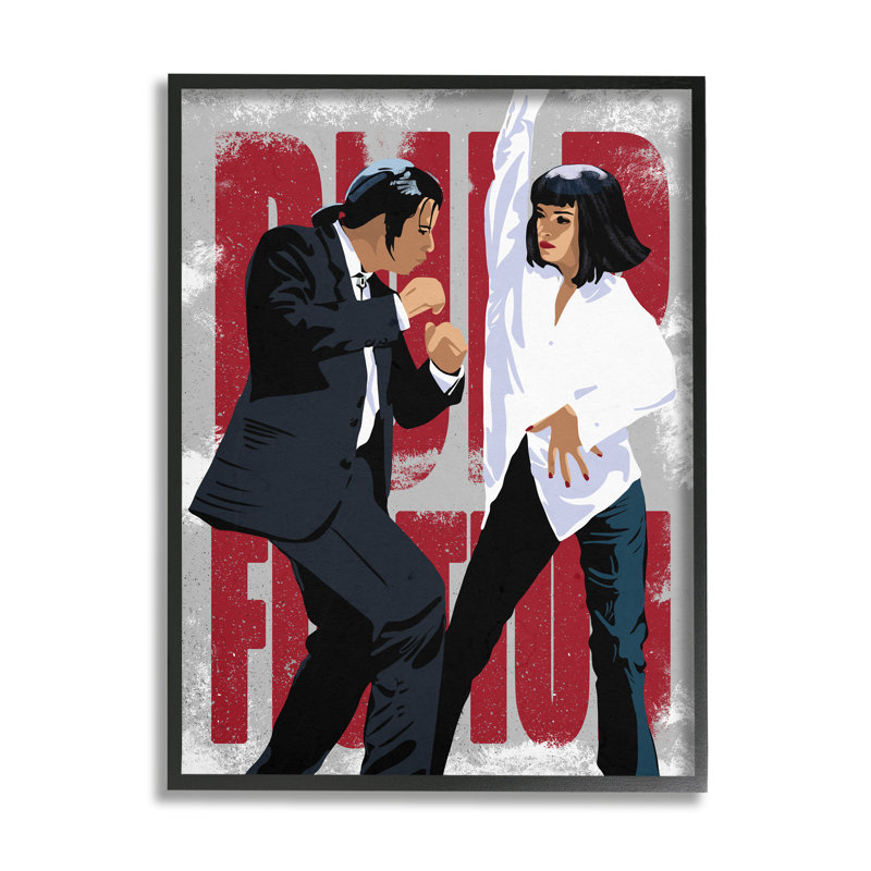 Scène de film emblématique dansant, titre rouge célèbre, H 20 po x l 16 po, Giclée encadrée noir minuit