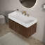Meuble-lavabo suspendu de 76 cm et 91 cm avec lavabo, armoire de rangement murale, lavabo intégré en surface solide blanc brillant/beige crème chaud, 3 trous prépercés pour robinetterie, portes à fermeture amortie, armoire en noyer et chêne clair-648485170-648485177-648485180