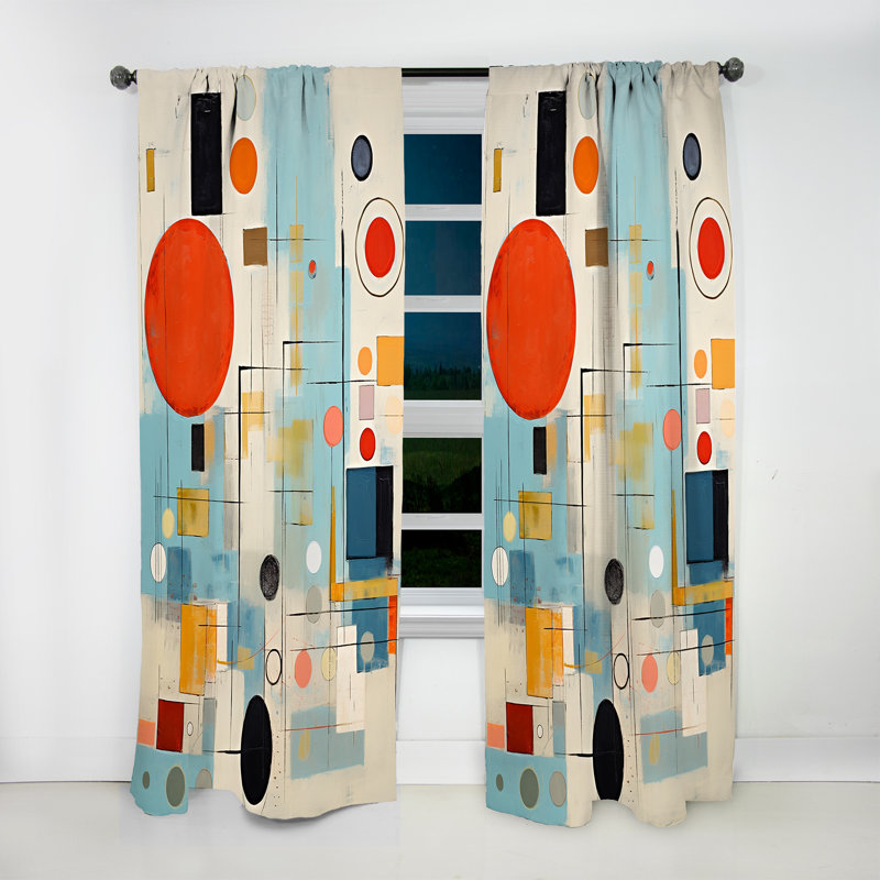 Arles Blue Orange Mid Century Abstract Retro - Mid-Century Curtain - Velvet Room Darkening - 1 Panel, 52" W x 108" L