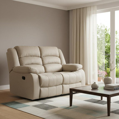  60" Beige Microfiber Manual Reclining Loveseat