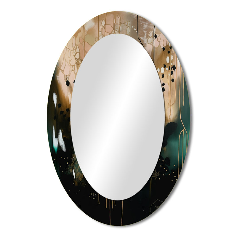 Black Chaos III - Large Oval Wall Mirror On Metal, 36" x 24"