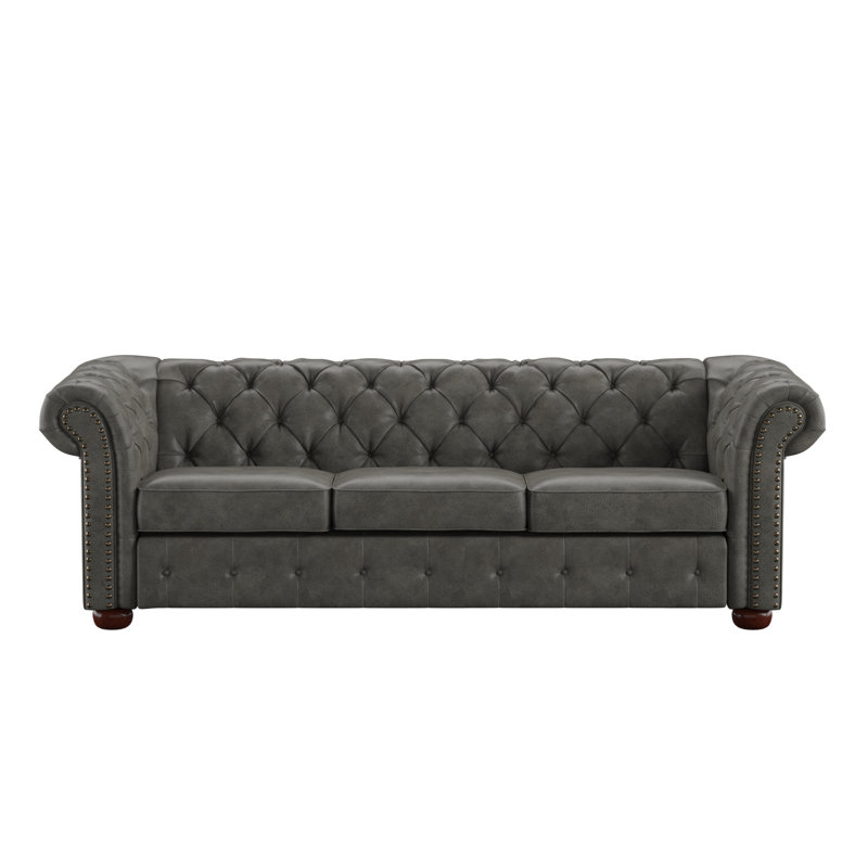 Canapé Chesterfield Huskins, Microfibre polie grise