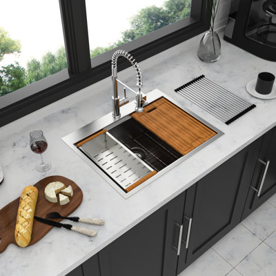 16 Gauge Stainless Steel Sink - 28"X22" Drop-In Workstation Practical Feature Soundproof Pad Included 28" Kitchen Advantage With Benefits