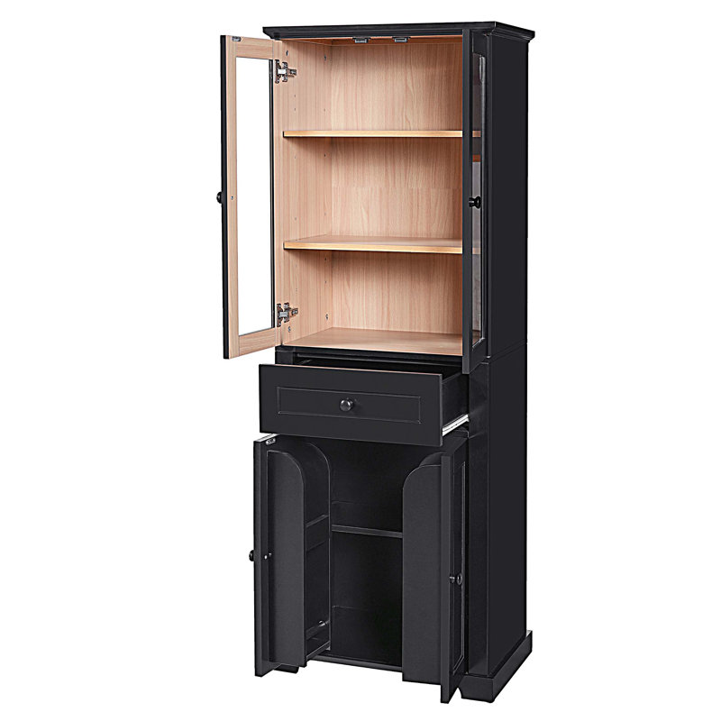 Bathroom Storage Cabinet with Tempered Glass Doors, Adjustable Shelves and Drawer, Black