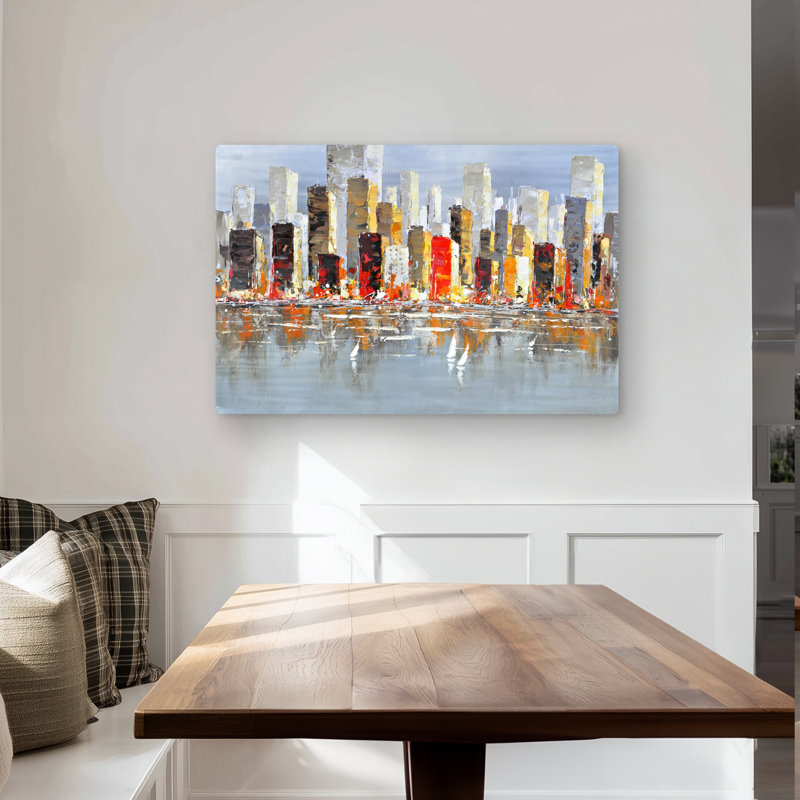 Gray Building Metal Print | Colorful Water Reflection Decor