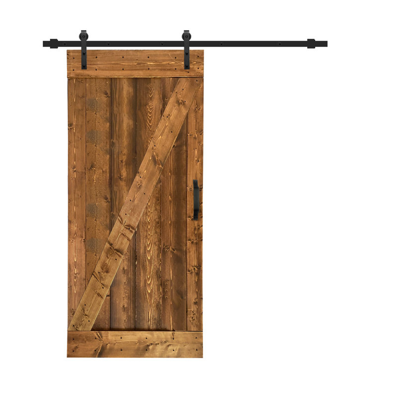 Porte de grange lambrissée peinte en bois et en métal avec trousse de quincaillerie d'installation, Noyers, 24 po x 84 po