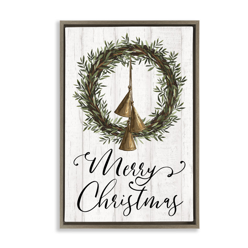 Couronne de Noël et toile Bells par Dogwood, Cadre flottant orme Montalcino, H 31 po x l 21 po