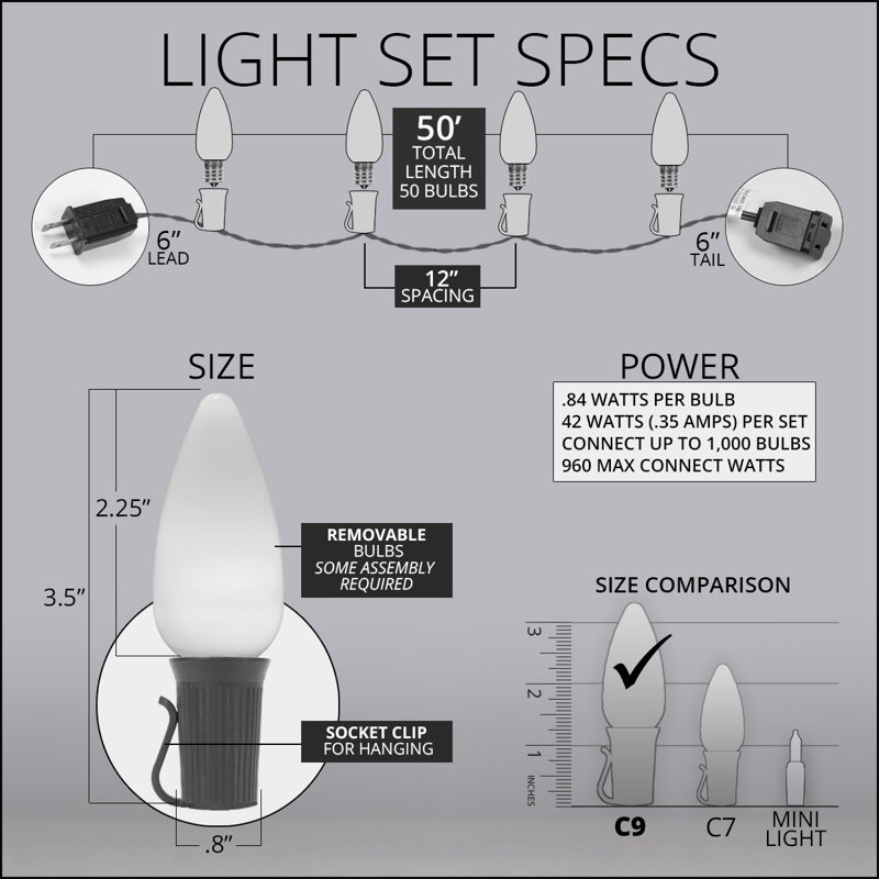 Multicolor C9 LED Outdoor Christmas Tree Lights, 50 ft