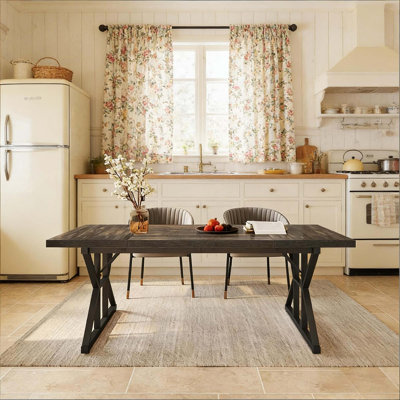 Table de salle à manger Farmhouse avec base à tréteaux et utilisation polyvalente