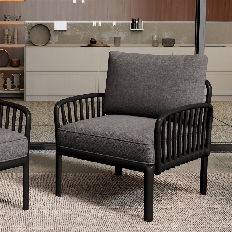 Outdoor Patio Club Chair, Modern Patio Furniture, Waterproof Thick Cushion Deep Seating for Porch, Balcony, Dark Gray/Black