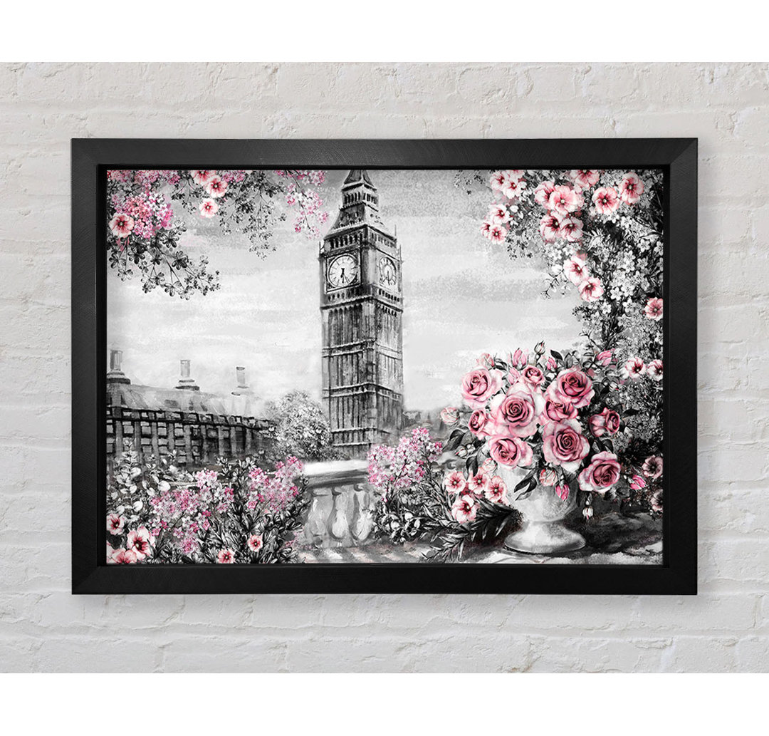 Big Ben Pink Roses - Einzelner Bilderrahmen Kunstdrucke