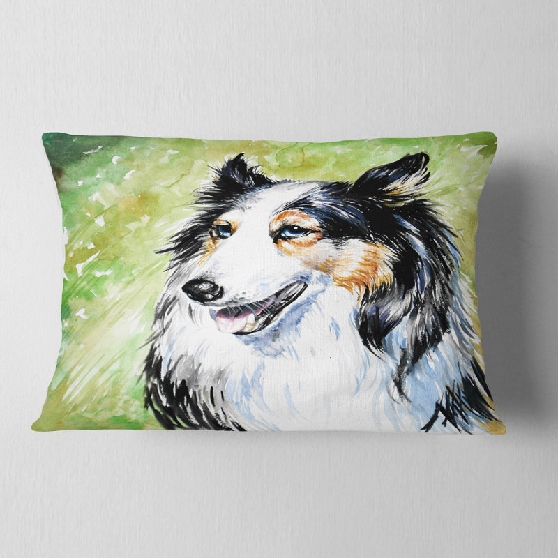 Coussin lombaire en aquarelle animal collie dog