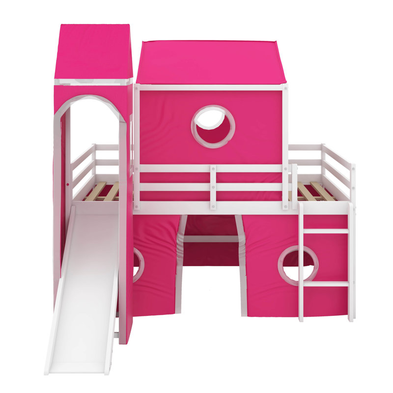 Lit mezzanine double avec tente, Rose