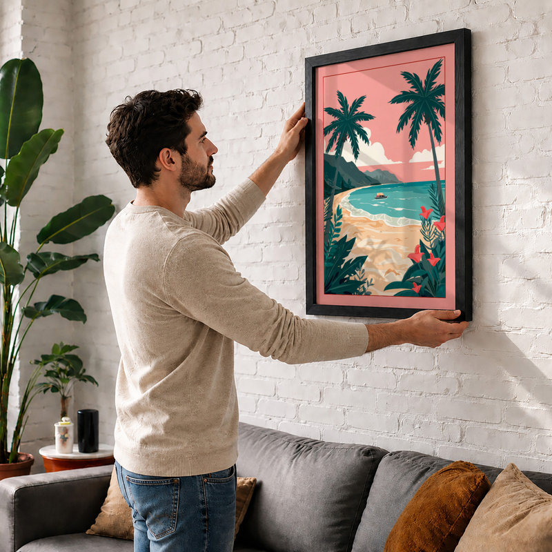 Beach Paradise Tropical - Framed Print, A3 - 42.0 x 29.7 cm, Oak