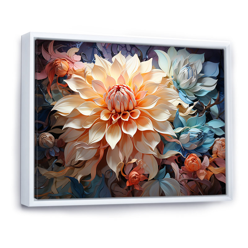 Dahlia Blossom Reverie sur toile, Cadre flottant blanc, H 34 po x l 44 po x P 1,5 po