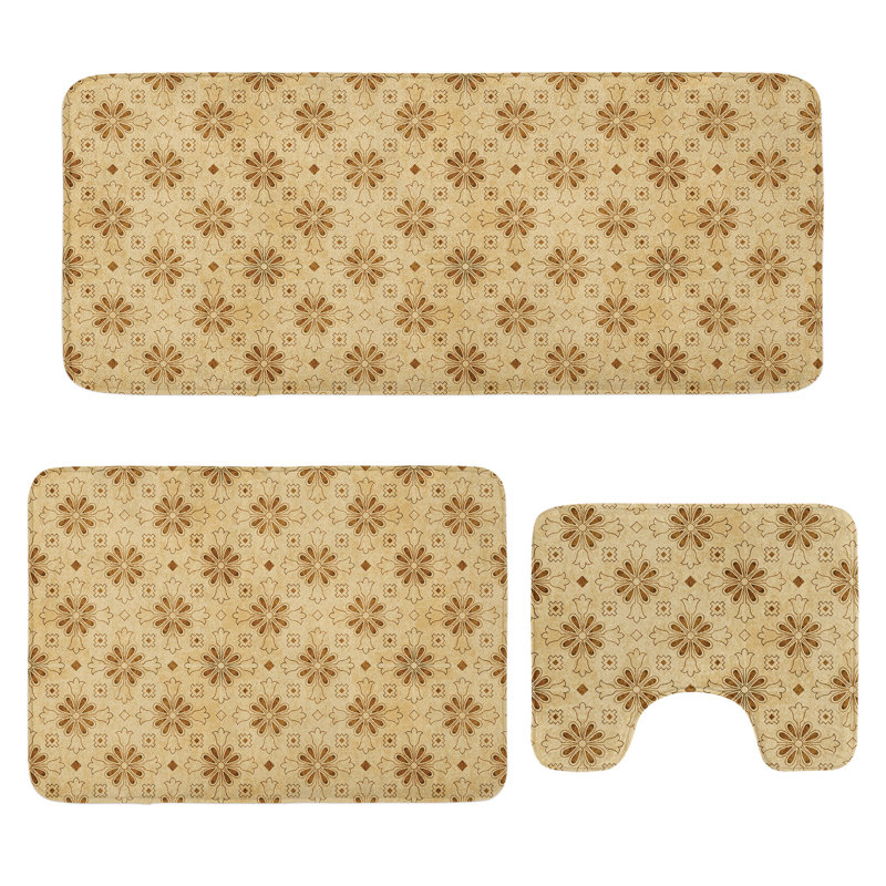  Ensemble de tapis de salle de bain à motif floral en U 3 pièces