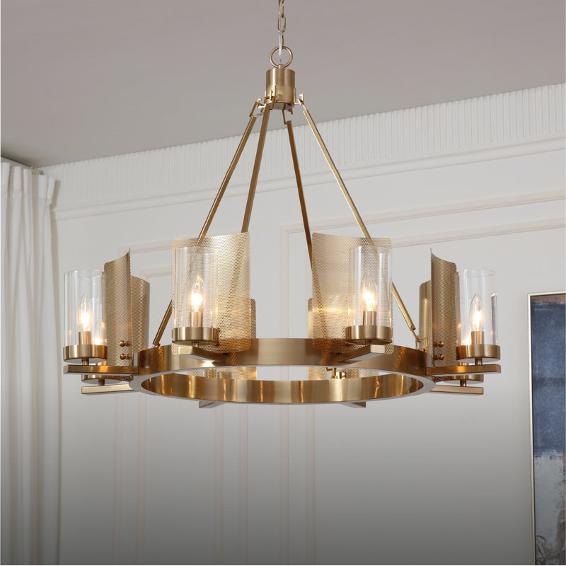 Lustre en laiton Art-Deco 8 lumières Vidalite Aurelia