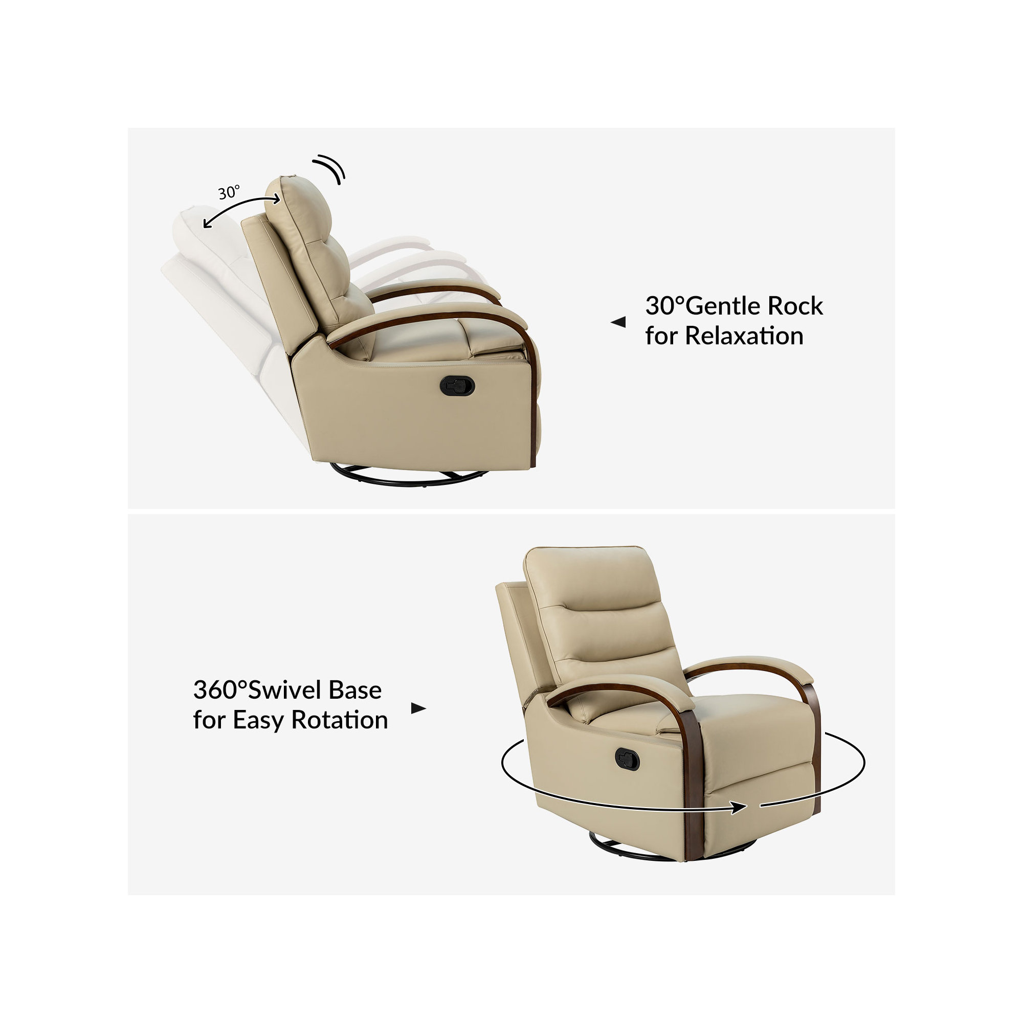 Azilda 29" Wide Genuine Leather Manual Swivel Rocking Standard Recliner, Beige Genuine Leather