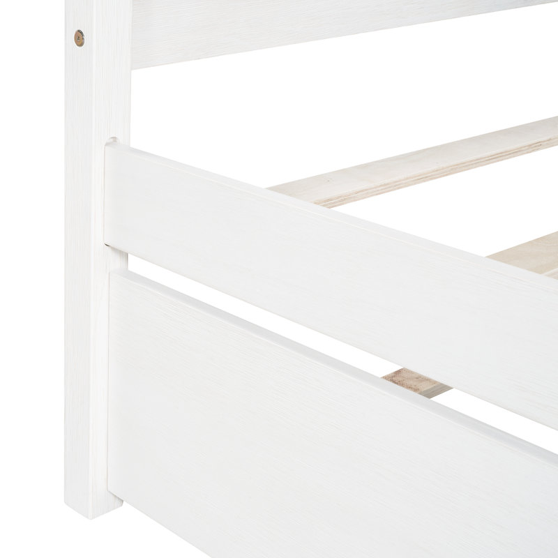 Wood Canopy Bed With Trundle Bed , Brushed White