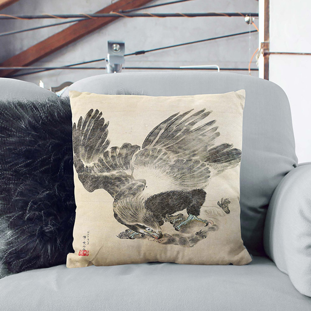 Eagle Attacking a Monkey by Kawanabe Kyosai Cushion with Filling