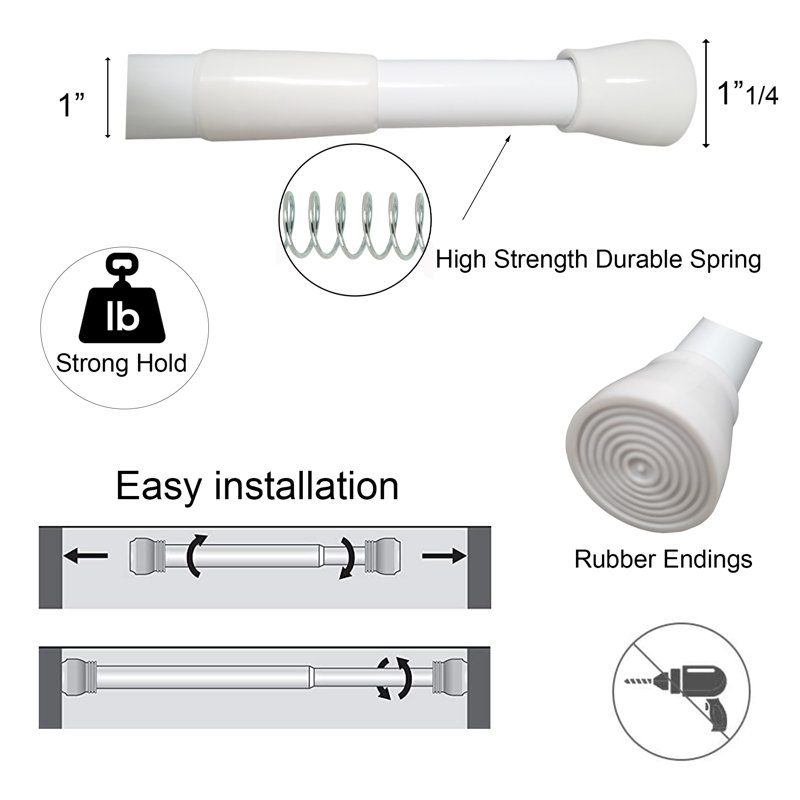 Adjustable White Tension Shower Curtain Rod, 43-79 Inches