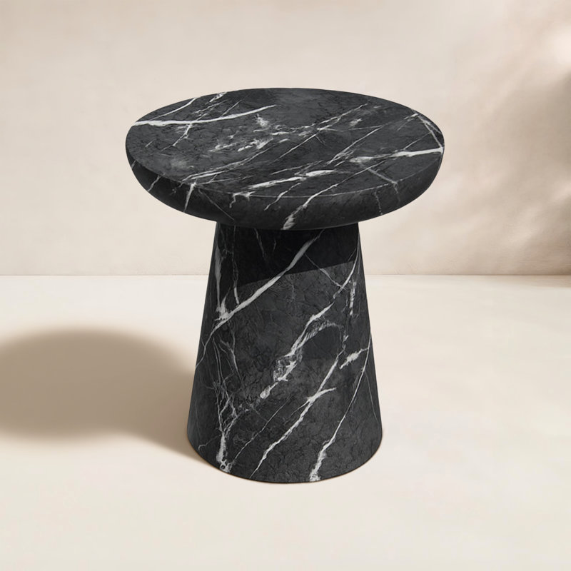 Zofia Composite Pedestal Black Marble Accent Table, Black Marble