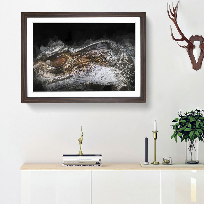 Alligator Watchful Eye in Abstract - Picture Frame Graphic Art Print, Walnut Framed, 36cm H x 48cm W x 2cm D