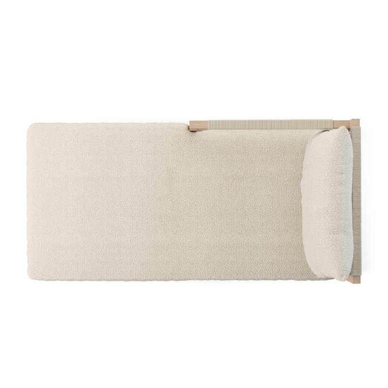 Sherwood Outdoor Teak Chaise Lounge, Fiqa Cream Boucle, Washed Brown/Gray