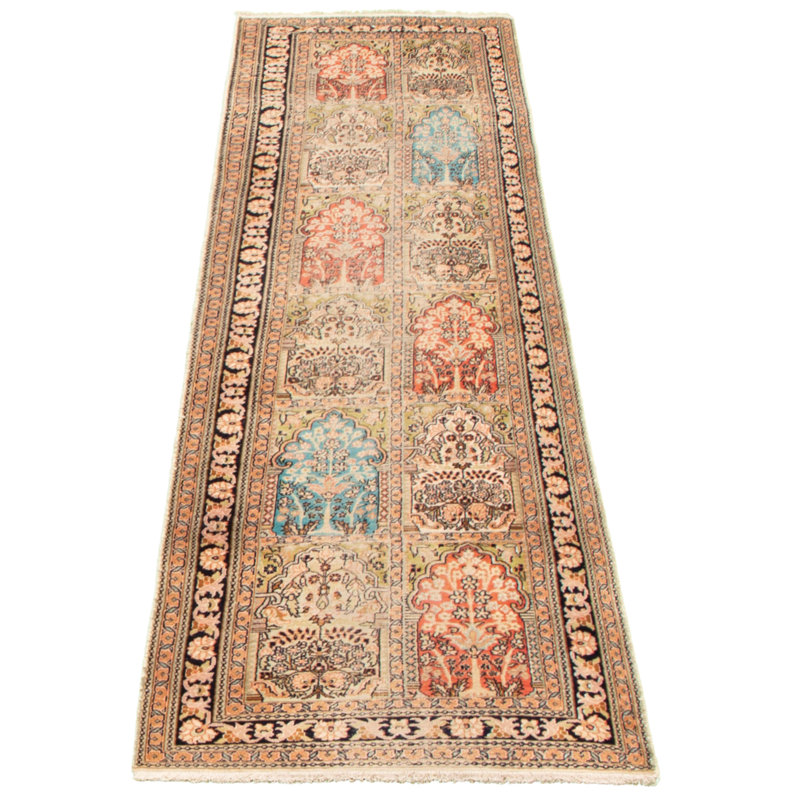 Tapis décoratif Ivoire en viscose de style noué à la main des années 1980 de conception unique 2 pi 5 po x 8 pi 9 po Cuamonroy