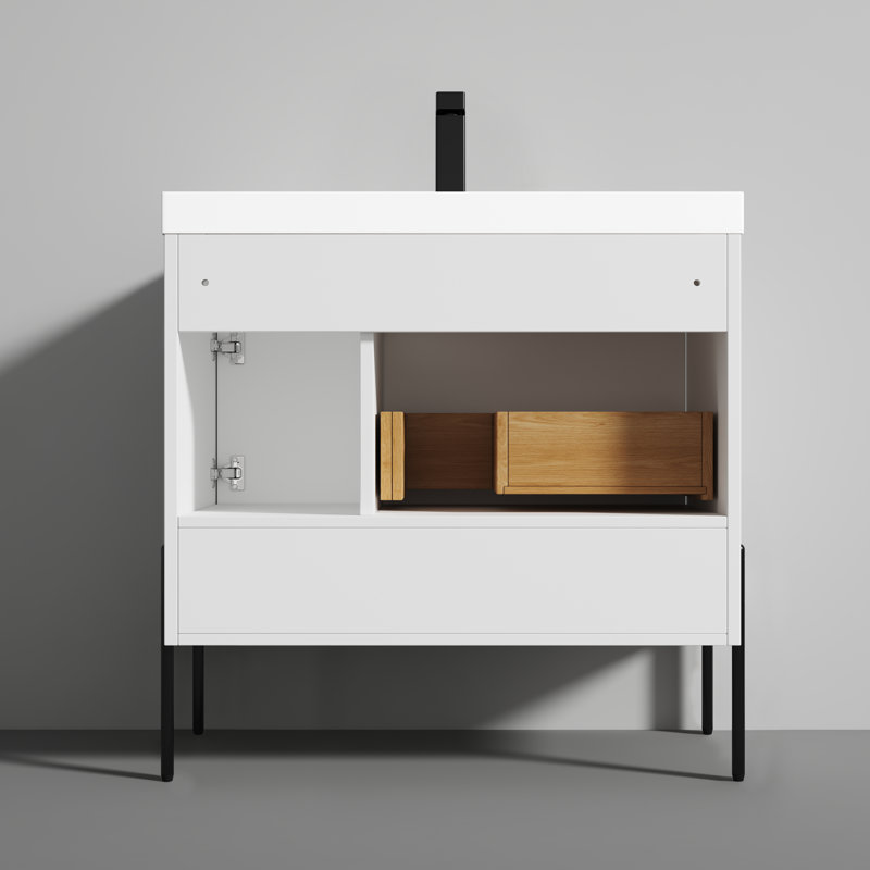 Meuble-lavabo simple avec plateau en acrylique 35,81 po Ancilin, Blanc