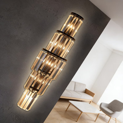 Applique murale moderne en cristal 5 lumières pour salle de bain de chambre à coucher, cadre en métal noir K9 Crystal