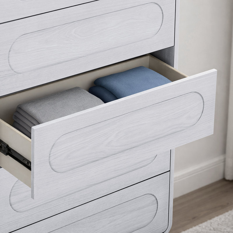 Commode 5 tiroirs Tenley Mid-Century, Blanc