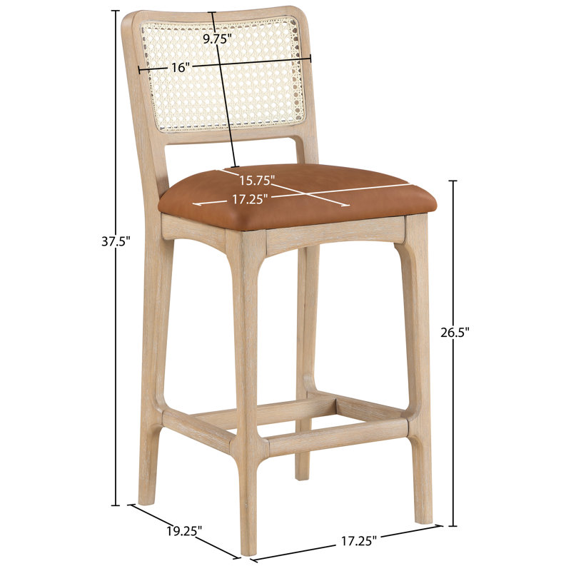  Tabouret de comptoir rembourré en cuir Vegan, Cuir cognac végétalien, Finition naturelle brossée