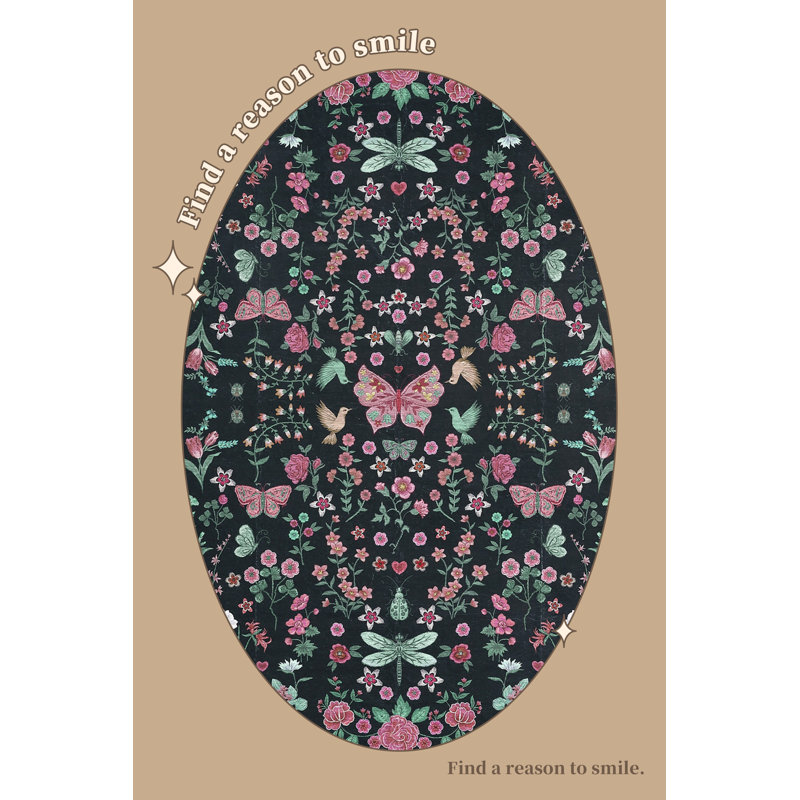 Modern Floral Area Rug - Large 9x12 Low Pile Carpet - Washable & Easy Care - Ideal for Living Room, Bedroom, Dining Room, Playroom, Office, Home Decor - Black