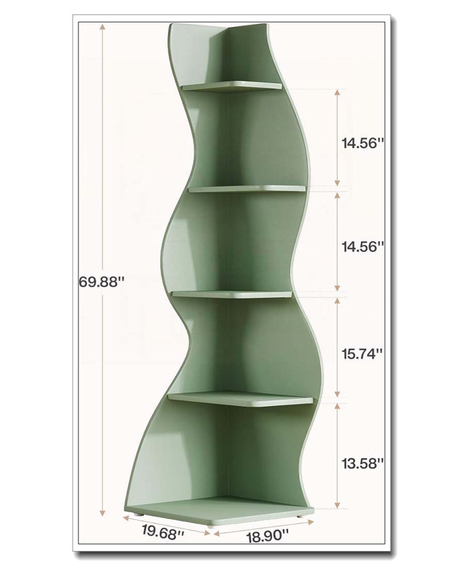 Bibliothèque et support d'angle à 5 niveaux 69,8 po pour salon, Vert