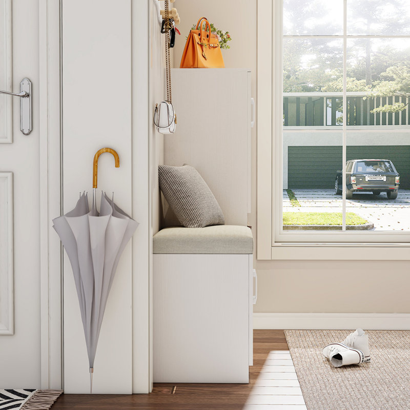 Multi Functional Shoe Storage Cabinet With Bench & 7+3 Storage Compartment, Adjustable Layer Board, Shoe Bench With Cushion For Entryway, Freestanding Shoe Rack For Entryway, Mudroom, Hallway,White