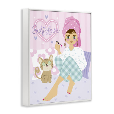«Self Love Girl & Cat», art de la giclée encadrée par Ilis Avilés