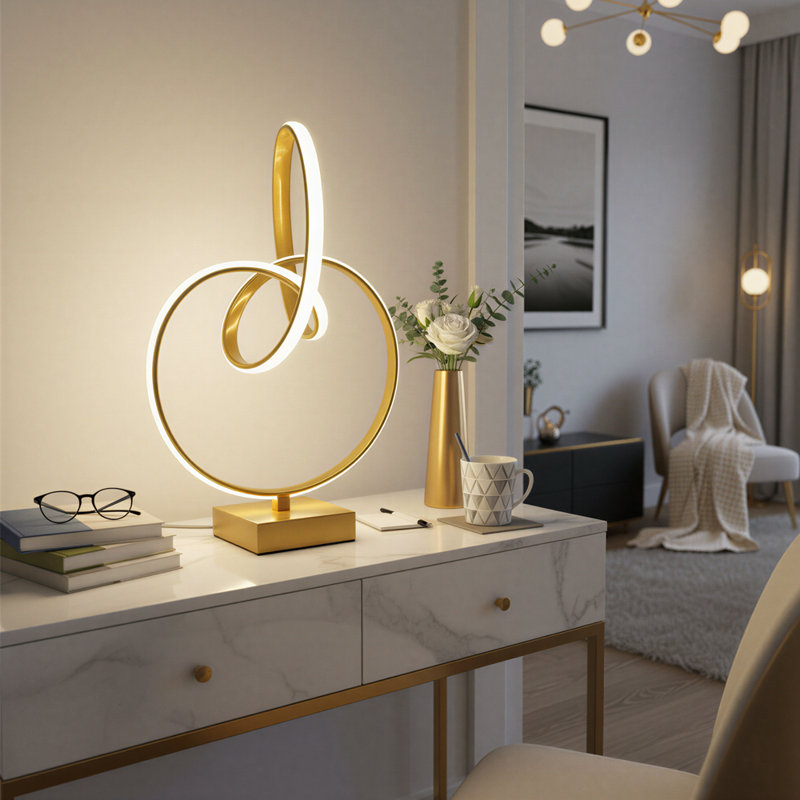 19" Gold Metal Abstract Geo Table Lamp