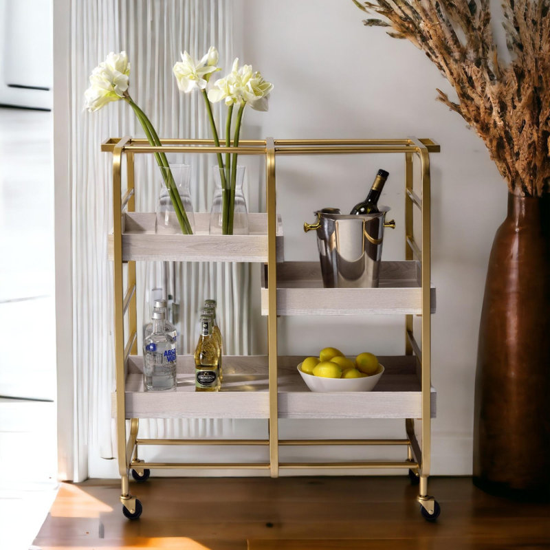 Modern Minimalist Design Bar Cart, White, Gold/White
