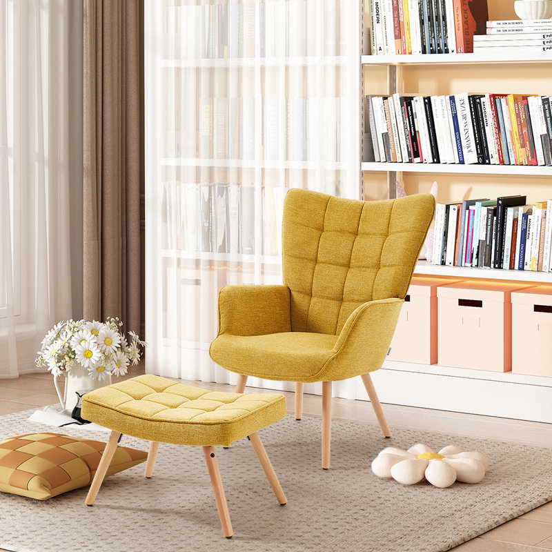 Bridgman Upholstered Armchair with Footstool, Yellow