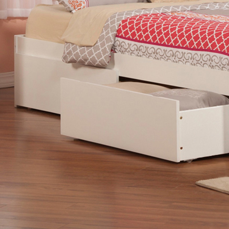 Concorde Solid Wood Storage Platform Bed with Footboard and Under Bed Drawers, Queen, White
