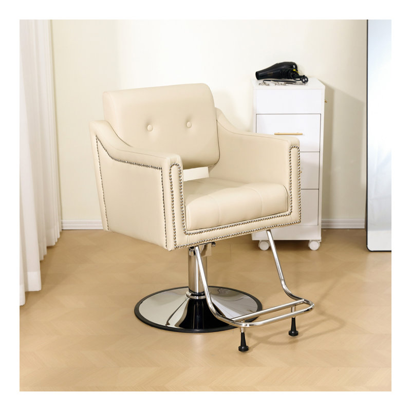 Fauteuil de coiffeur pivotant à 360 ° en similicuir pivotant réglable en hauteur pour une coupe de cheveux, Beige