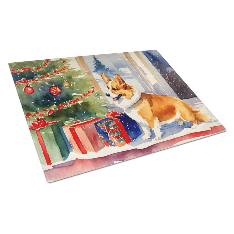 Corgi Cozy Christmas Glass Cutting Board Large