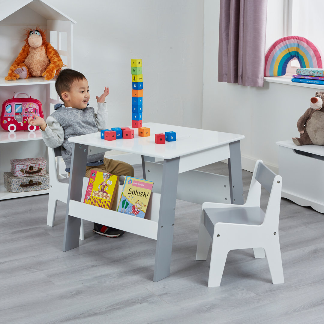 Liberty House Toys White/Grey And Bookshelf Table And Two Chairs Set - Grey - Image 5