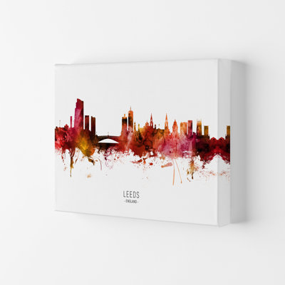 Leeds England Skyline Red City Name by Michael Tompsett - Print