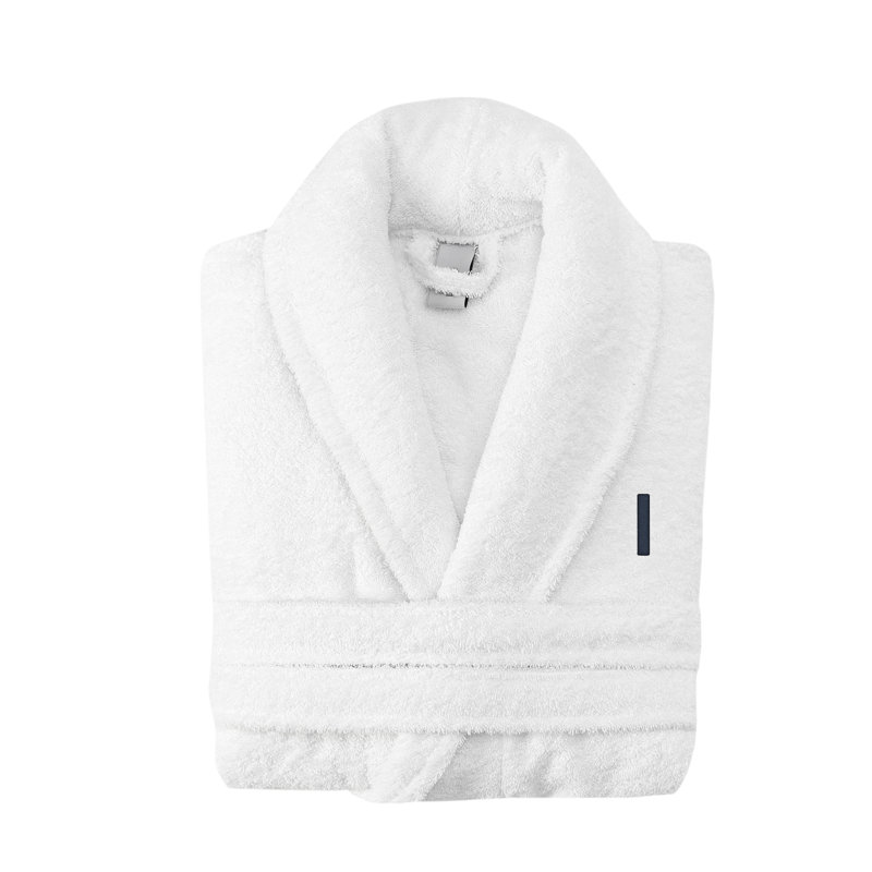 Peignoir monogramme en coton turc châle, I, Blanc