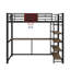 Lit mezzanine simple en métal avec bureau, tablettes et panier de basketball