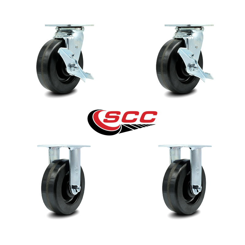6 Inch Phenolic Caster Set with Roller Bearings 2 Brakes 2 Rigid Service Caster/SCC-30CS620-PHR-TLB-2-R620-2