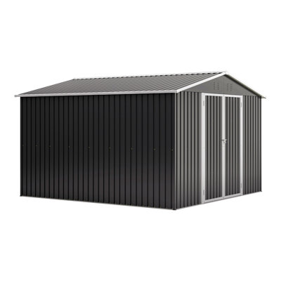 Outdoor Storage Shed 10X10 Ft, Utility Metal Tool Storage With Lockable Doors And Updated Frame Structure, Large Metal Garden Shed For Backyard, Patio Lawn, Black