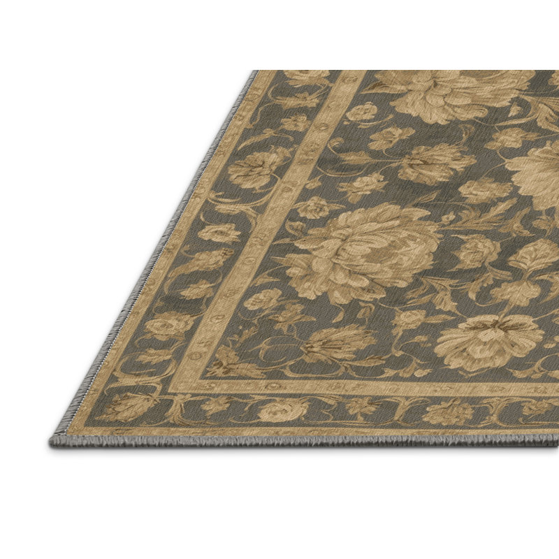 Tapis gris français lavable à la machine, Rond 8 pi